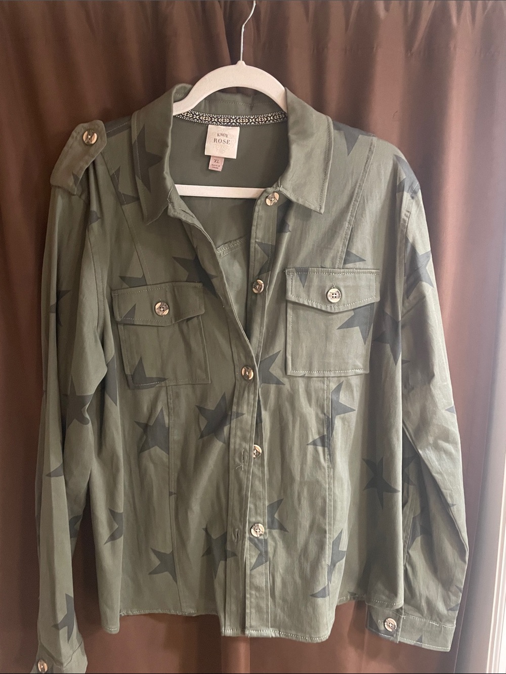 Knox Rose Olive Star-Print Utility Shirt Jacket